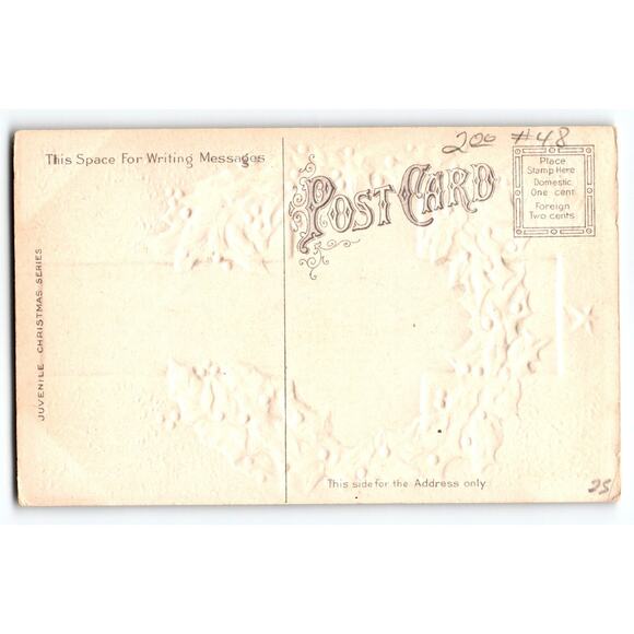 Vintage Christmas Postcard Wreath & Church Scene Embossed Juvenile Series - Picture 2 of 2